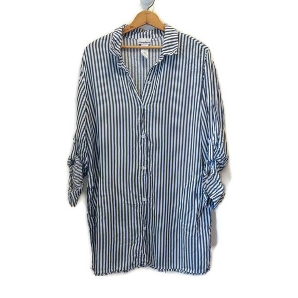Tommy Bahama Women's Size XL Chambray Nautical Striped Boyfriend Cover Up Shirt - Picture 10 of 10